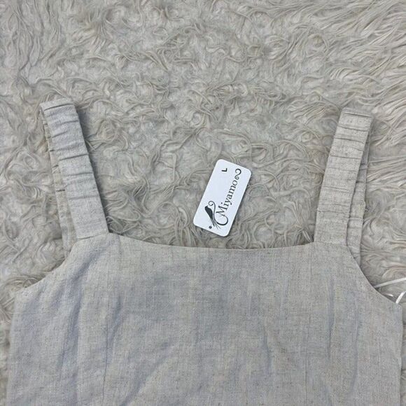 Lush Womens Open Back Linen Beige Cropped Tank Top Blouse NWT Size Large - Picture 12 of 12